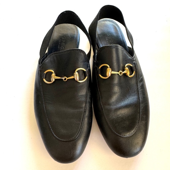 Gucci Black Leather Princetown Elastic Slingback Slipper Mule Flat sz 34.5/4.5 - Picture 3 of 16